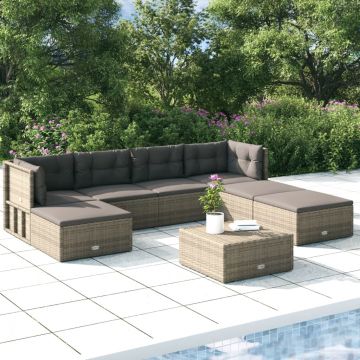 vidaXL Set mobilier de grădină cu perne, 7 piese, gri, poliratan