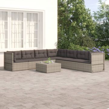 vidaXL Set mobilier de grădină cu perne, 7 piese, gri, poliratan