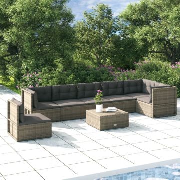 vidaXL Set mobilier de grădină cu perne, 7 piese, gri, poliratan