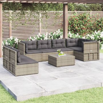 vidaXL Set mobilier de grădină cu perne, 7 piese, gri, poliratan