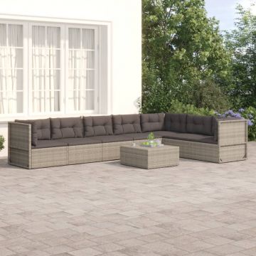 vidaXL Set mobilier de grădină cu perne, 7 piese, gri, poliratan