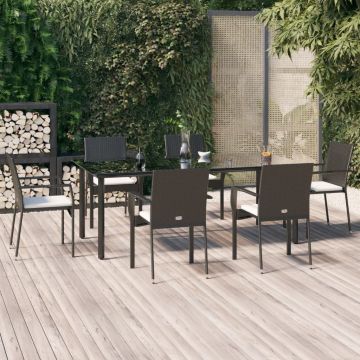 vidaXL Set mobilier de grădină cu perne, 7 piese, negru, poliratan