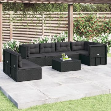 vidaXL Set mobilier de grădină cu perne, 7 piese, negru, poliratan