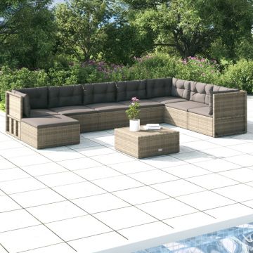 vidaXL Set mobilier de grădină cu perne, 8 piese, gri, poliratan