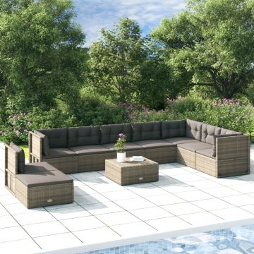 vidaXL Set mobilier de grădină cu perne, 9 piese, gri, poliratan