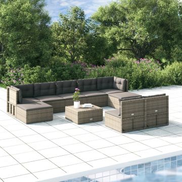 vidaXL Set mobilier de grădină cu perne, 9 piese, gri, poliratan
