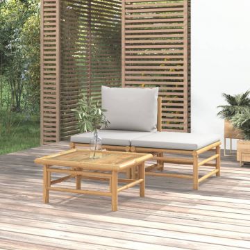 vidaXL Set mobilier de grădină cu perne gri deschis, 3 piese, bambus