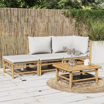 vidaXL Set mobilier de grădină cu perne gri deschis, 3 piese, bambus