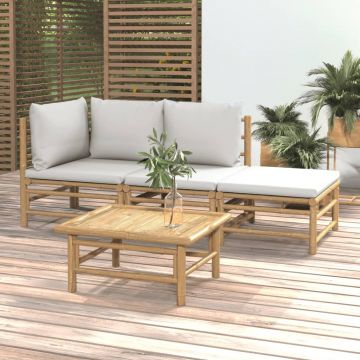 vidaXL Set mobilier de grădină cu perne gri deschis, 4 piese, bambus