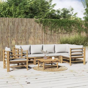 vidaXL Set mobilier de grădină cu perne gri deschis, 7 piese, bambus