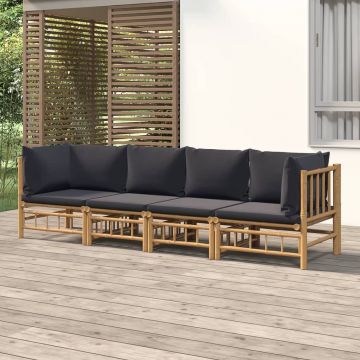 vidaXL Set mobilier de grădină cu perne gri închis, 4 piese, bambus