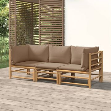 vidaXL Set mobilier de grădină cu perne gri taupe, 3 piese, bambus