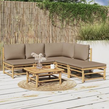 vidaXL Set mobilier de grădină cu perne gri taupe, 6 piese, bambus