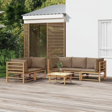 vidaXL Set mobilier de grădină cu perne gri taupe, 6 piese, bambus