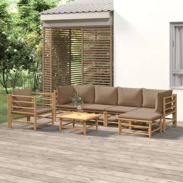 vidaXL Set mobilier de grădină cu perne gri taupe, 7 piese, bambus