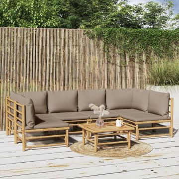 vidaXL Set mobilier de grădină cu perne gri taupe, 7 piese, bambus
