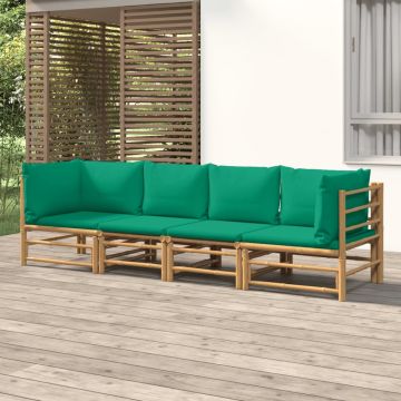 vidaXL Set mobilier de grădină cu perne verzi, 4 piese, bambus