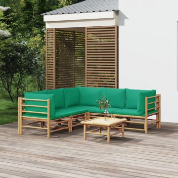 vidaXL Set mobilier de grădină cu perne verzi, 6 piese, bambus