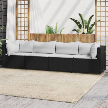 vidaXL Set mobilier relaxare grădină 4 piese cu perne poliratan negru