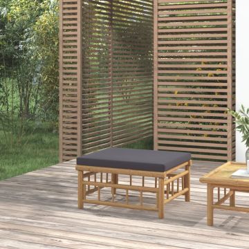vidaXL Taburet de grădină, pernă gri închis, bambus