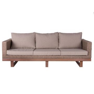 Canapea pentru gradina 3 locuri Patsy, 220 x 89 x 64.5 cm, lemn/ratan sintetic/poliester, natural