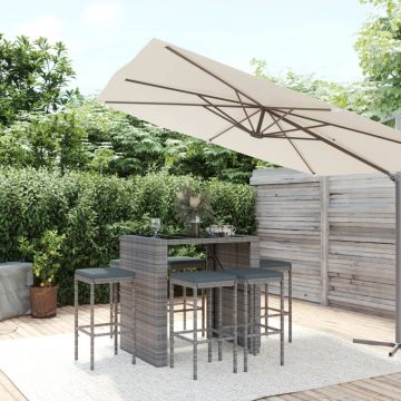vidaXL Set mobilier bar de grădină cu perne, 7 piese, gri, poliratan