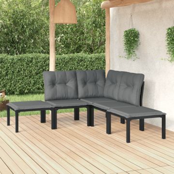 vidaXL Set mobilier de grădină, 5 piese, negru/gri, poliratan