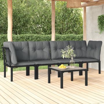 vidaXL Set mobilier de grădină, 5 piese, negru/gri, poliratan