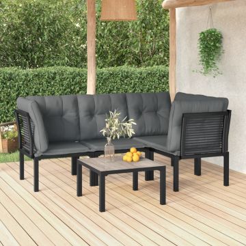 vidaXL Set mobilier de grădină, 5 piese, negru/gri, poliratan