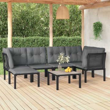 vidaXL Set mobilier de grădină, 7 piese, negru și gri, poliratan