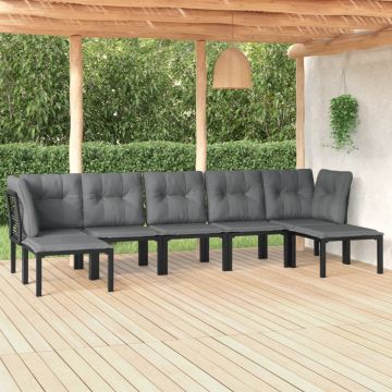 vidaXL Set mobilier de grădină, 7 piese, negru și gri, poliratan