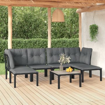 vidaXL Set mobilier de grădină, 7 piese, negru și gri, poliratan