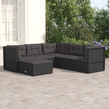 vidaXL Set mobilier de grădină cu perne, 6 piese, negru, poliratan