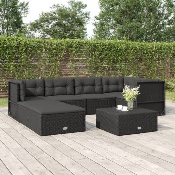 vidaXL Set mobilier de grădină cu perne, 7 piese, negru, poliratan