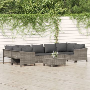 vidaXL Set mobilier de grădină cu perne, 8 piese, gri, poliratan