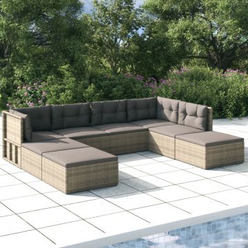 vidaXL Set mobilier de grădină cu perne, 8 piese, gri, poliratan
