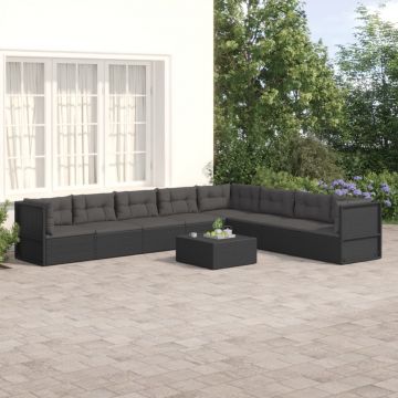 vidaXL Set mobilier de grădină cu perne, 8 piese, negru, poliratan