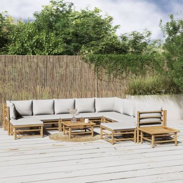 vidaXL Set mobilier de grădină cu perne gri deschis, 12 piese, bambus