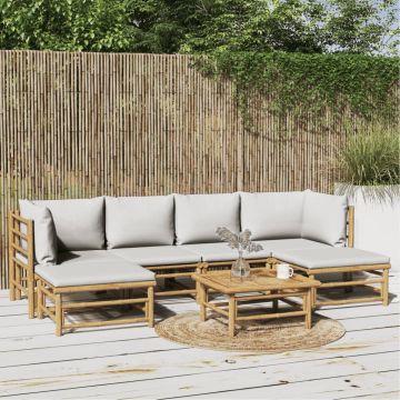 vidaXL Set mobilier de grădină cu perne gri deschis, 7 piese, bambus