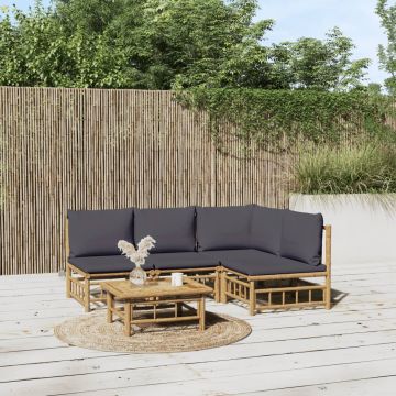 vidaXL Set mobilier de grădină cu perne gri închis, 5 piese, bambus