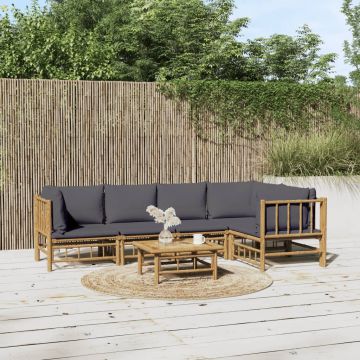 vidaXL Set mobilier de grădină cu perne gri închis, 6 piese, bambus