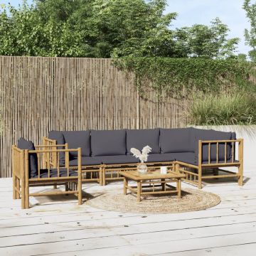 vidaXL Set mobilier de grădină cu perne gri închis, 7 piese, bambus