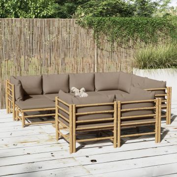 vidaXL Set mobilier de grădină cu perne gri taupe, 10 piese, bambus