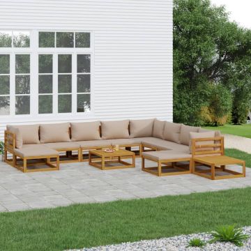 vidaXL Set mobilier de grădină cu perne gri taupe 12 piese, lemn masiv