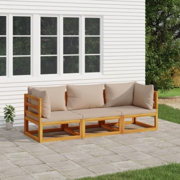 vidaXL Set mobilier de grădină cu perne gri taupe, 3 piese, lemn masiv