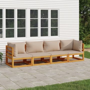 vidaXL Set mobilier de grădină cu perne gri taupe, 4 piese, lemn masiv