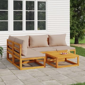 vidaXL Set mobilier de grădină cu perne gri taupe, 5 piese, lemn masiv