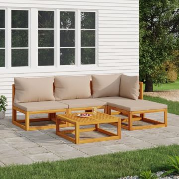 vidaXL Set mobilier de grădină cu perne gri taupe, 5 piese, lemn masiv
