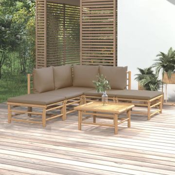 vidaXL Set mobilier de grădină cu perne gri taupe, 6 piese, bambus