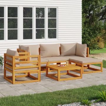vidaXL Set mobilier de grădină cu perne gri taupe, 6 piese, lemn masiv